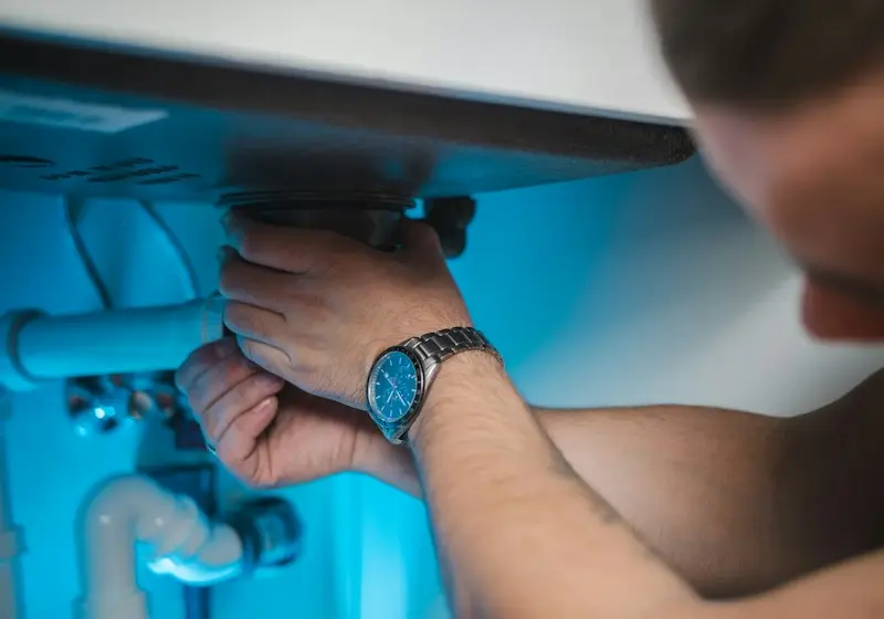 Plumber clearing a sink drain